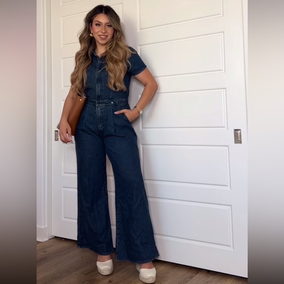 GOOD AMERICAN Fit For Success Pleated Wide Leg Denim Jumpsuit S - Picture 2 of 8